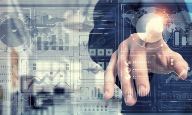 Yenilikçi teknolojileri kullanarak iş adamı. Karışık teknik