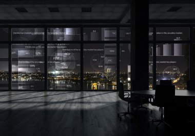 Gece ofis iç. Karışık teknik