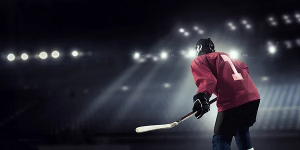 Woman play hockey  . Mixed media — Stock Photo, Image