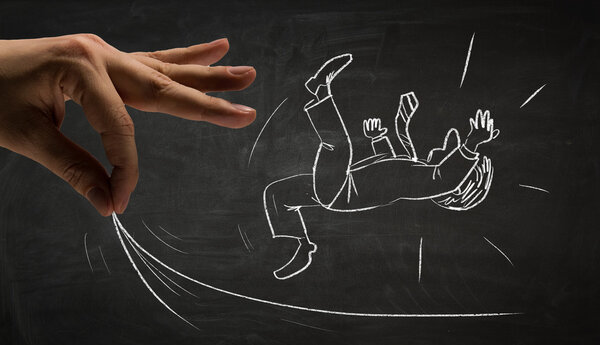 Забавный бизнесмен рисует мелом. Смешанные медиа
