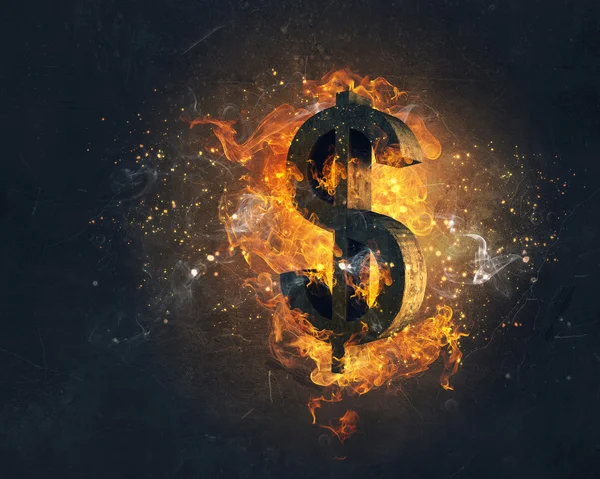 Символ долара у вогні. змішані носії — стокове фото