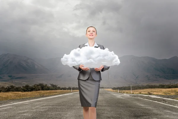 Mujer mantenga la nube. Medios mixtos —  Fotos de Stock