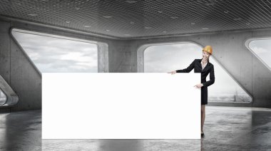 Kadın mühendis ile bayrak. Karışık teknik