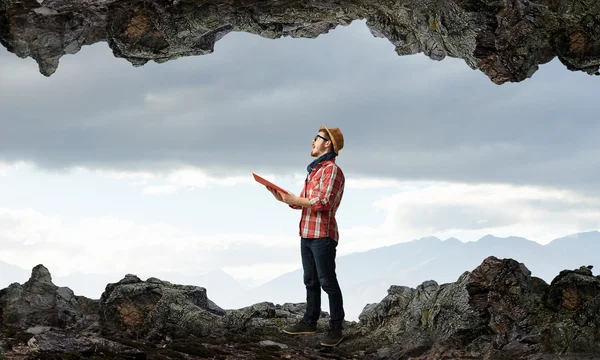 Hipster guy med bok. Mixed media — Stockfoto