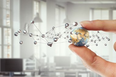 Medya dünya çapında teknoloji kavramı. Karışık teknik