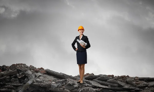 Elegant woman engineer . Mixed media — Stock Photo, Image