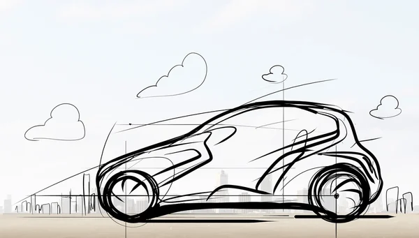 Drawn car model . Mixed media — Stock Photo, Image