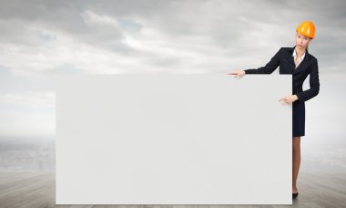 Kadın mühendis ile bayrak. Karışık teknik