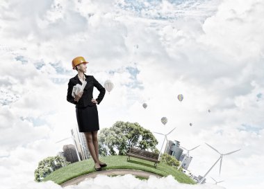 Zarif kadın mühendis. Karışık teknik