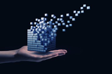 Erkek elinde küp. Karışık teknik