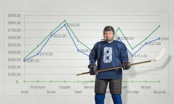Hockey player and dynamics graph . Mixed media — Stock Photo, Image