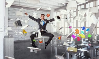 İşadamı Office atlama. Karışık teknik