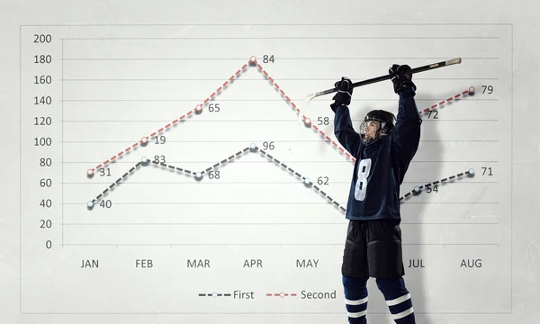 Хоккеист и график динамики. Смешанные медиа — стоковое фото