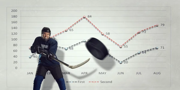 Gráfico de jugador y dinámica de hockey. Medios mixtos — Foto de Stock