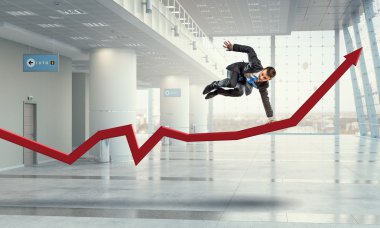 İyimser dans eden işadamı. Karışık teknik