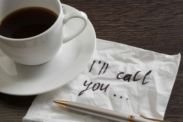 Xícara de café e guardanapo com mensagem — Fotografia de Stock