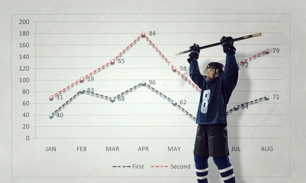 Hockey player and dynamics graph . Mixed media — Stock Photo, Image