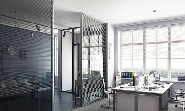 Элегантный интерьер офиса. Смешанные медиа
