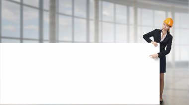 Kadın mühendis ile bayrak. Karışık teknik