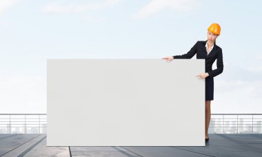 Kadın mühendis ile bayrak. Karışık teknik