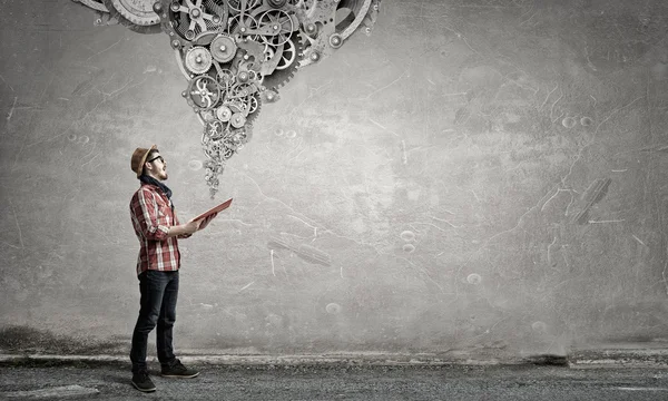 stock image Hipster guy with book . Mixed media