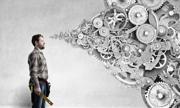 Adult engineer man . Mixed media — Stock Photo, Image