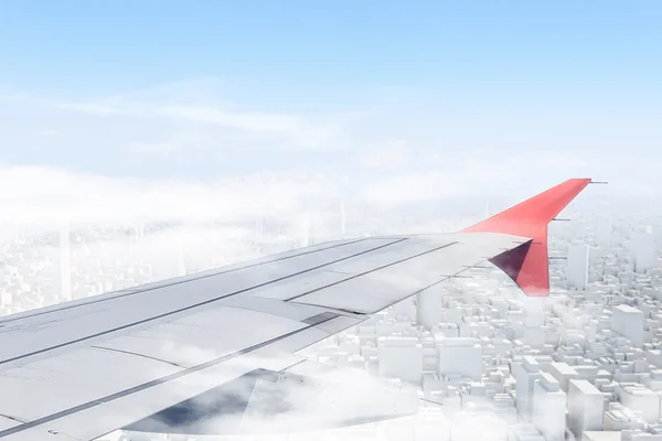 窓から飛行機の翼。ミクスト メディア — ストック写真