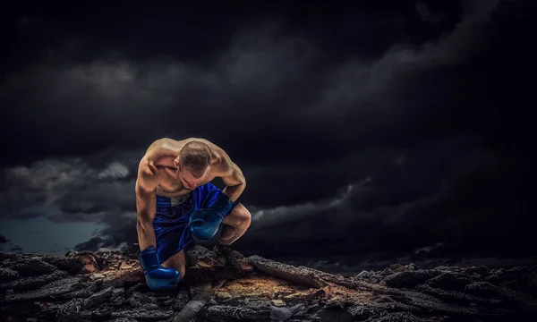 Box fighter trainning outdoor . Mixed media — Stock Photo, Image