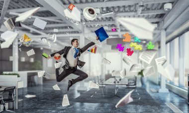 İşadamı Office atlama. Karışık teknik