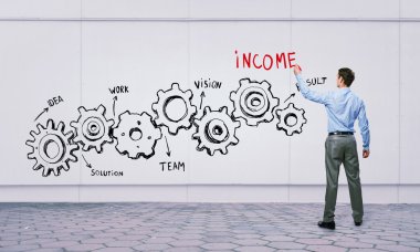 Adam sunan ekip çalışması kavramı. Karışık teknik