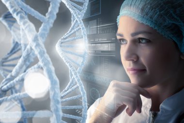 Laboratuvarda çalışan bilim adamı kadın. Karışık teknik