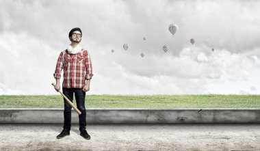 Hipster yarasa adam. Karışık teknik