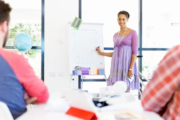 Casual zakenvrouw geven van een presentatie in het kantoor — Stockfoto