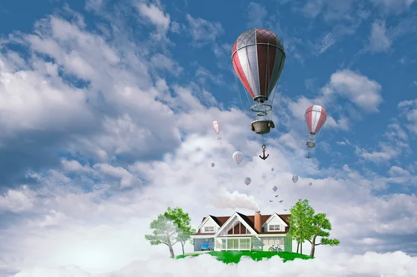 Αερόστατα που πετούν πάνω από τον ουρανό. Μικτή τεχνική — Φωτογραφία Αρχείου
