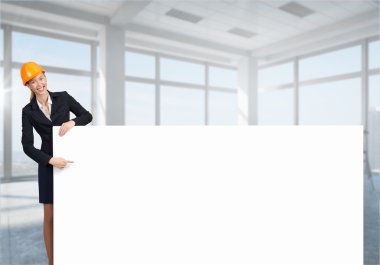 Kadın mühendis ile bayrak. Karışık teknik