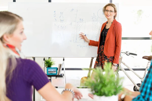 Casual zakenvrouw geven van een presentatie in het kantoor — Stockfoto