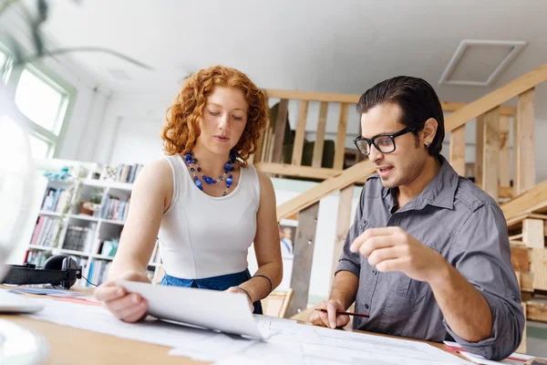 Two young architects in office — Stock Photo, Image