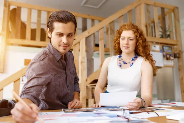 Two young architects in office — Stock Photo, Image