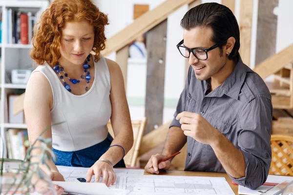 Two young architects in office — Stock Photo, Image