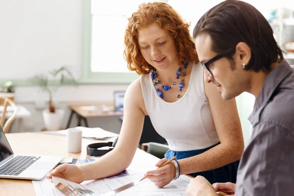 Two young architects in office — Stock Photo, Image