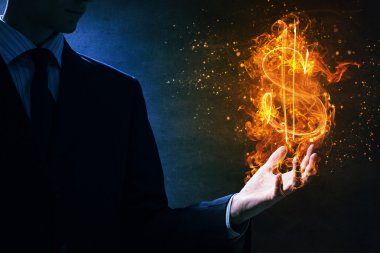 Yangında Doları sembolü. karışık teknik