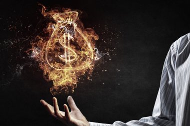 Yangında Doları sembolü. karışık teknik