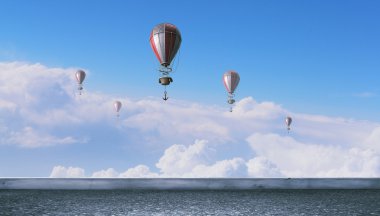 Üzerinde gökyüzü uçan aerostats. Karışık teknik