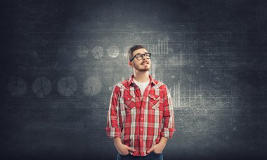 Yakışıklı hipster adam. Karışık teknik