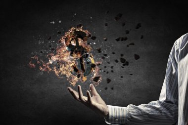 Yangında Doları sembolü. karışık teknik