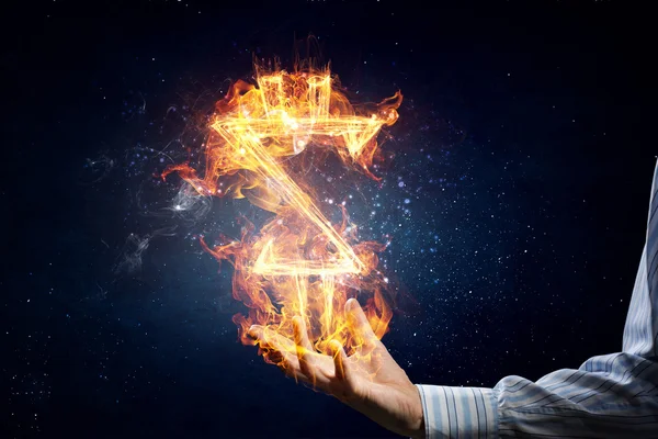 Dollar symbol in fire . Mixed media — Stock Photo, Image