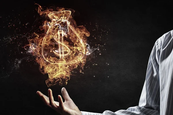 Yangında Doları sembolü. karışık teknik