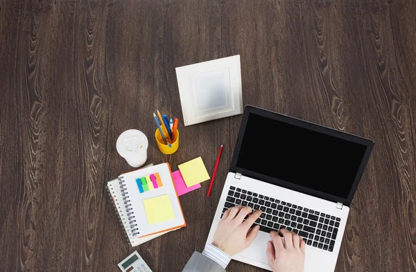 Office workplace with office supplies and laptop — Stock Photo, Image