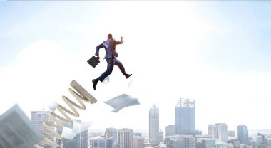 Atlama tahtasına atlayan bir iş adamı. Karışık ortam