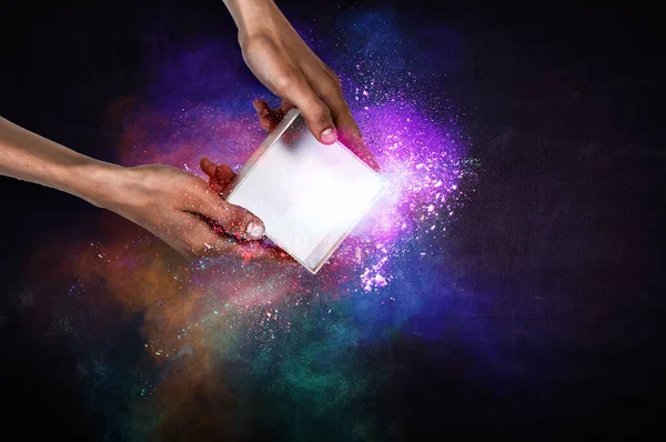 Magic gift box image . Mixed media — Stock Photo, Image